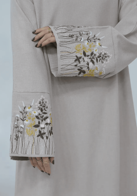 Floral Embroidery Linen Closed Abaya Dress for Women Muslim Casual Abayas Dubai Turkey Ramadan Islam Clothing Kaftan Hijab Robe